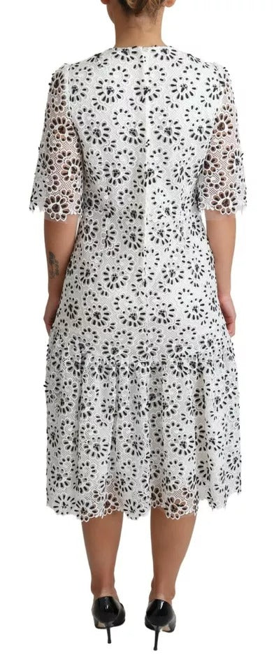 Dolce & Gabbana White Cutout Design Polyester A-line Midi Dress by Dolce & Gabbana