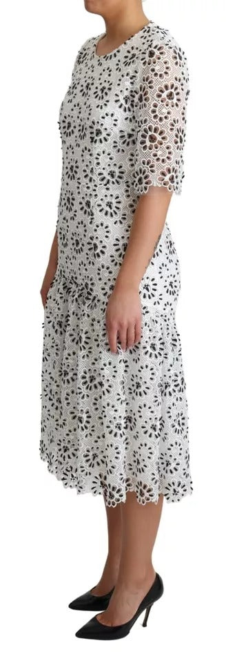 Dolce & Gabbana White Cutout Design Polyester A-line Midi Dress by Dolce & Gabbana