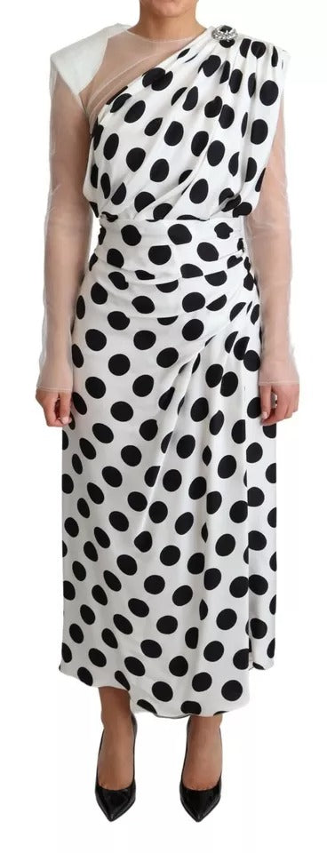 Dolce & Gabbana White Polka Dots Crystal One Shoulder Dress by Dolce & Gabbana
