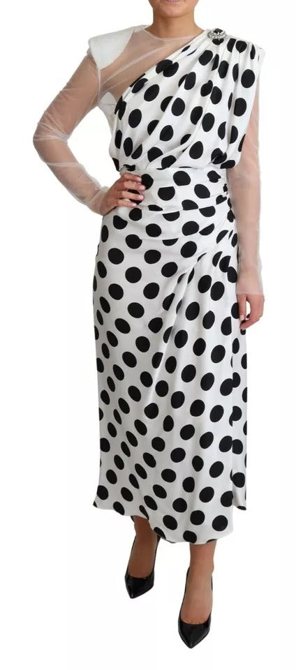 Dolce & Gabbana White Polka Dots Crystal One Shoulder Dress by Dolce & Gabbana