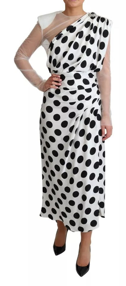 Dolce & Gabbana White Polka Dots Crystal One Shoulder Dress by Dolce & Gabbana