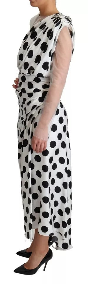 Dolce & Gabbana White Polka Dots Crystal One Shoulder Dress by Dolce & Gabbana