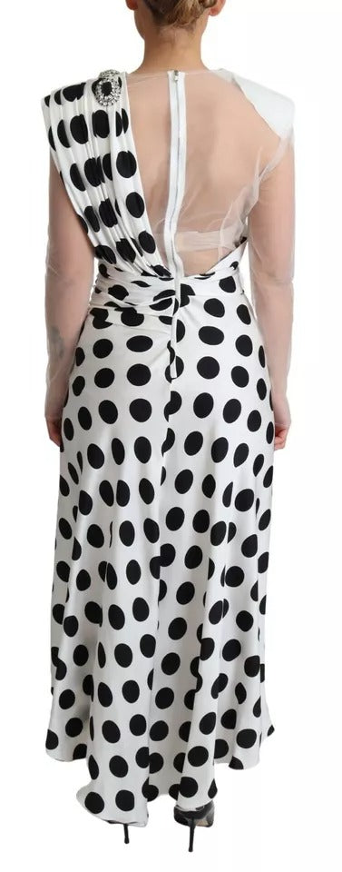 Dolce & Gabbana White Polka Dots Crystal One Shoulder Dress by Dolce & Gabbana