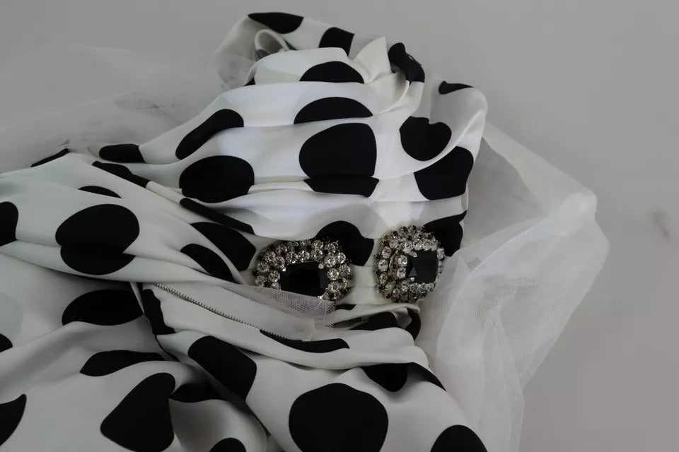 Dolce & Gabbana White Polka Dots Crystal One Shoulder Dress by Dolce & Gabbana