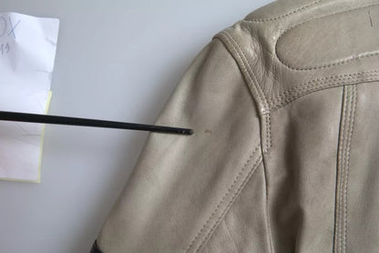 Dolce &amp; Gabbana - Veste motard en cuir beige avec fermeture éclair intégrale