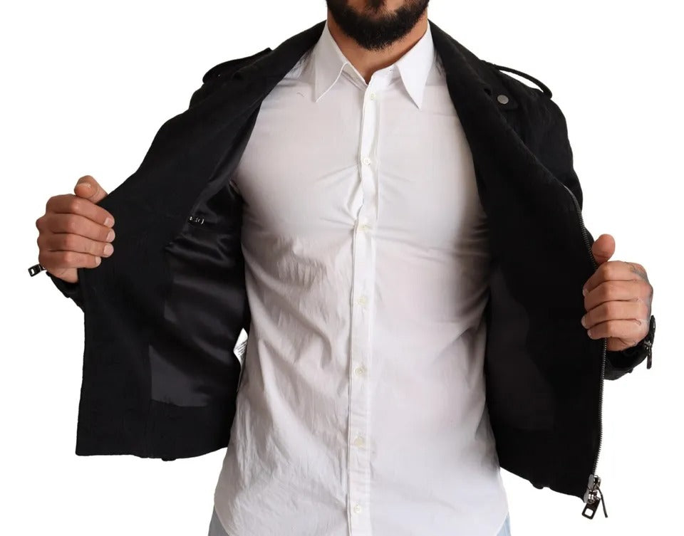 Dolce &amp; Gabbana Veste motard zippée en brocart noir