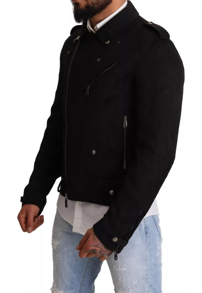 Dolce &amp; Gabbana Veste motard zippée en brocart noir