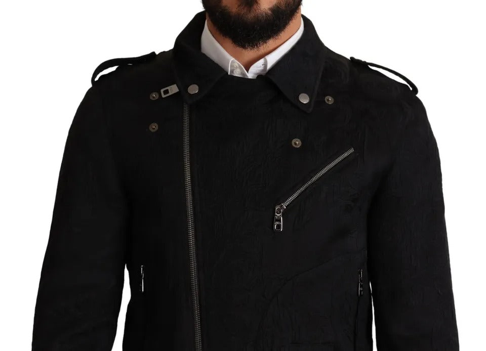 Dolce &amp; Gabbana Veste motard zippée en brocart noir