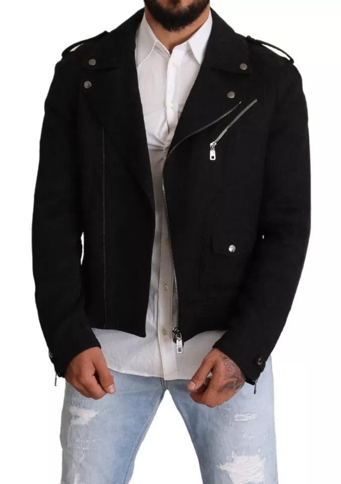 Dolce &amp; Gabbana Veste motard zippée en brocart noir