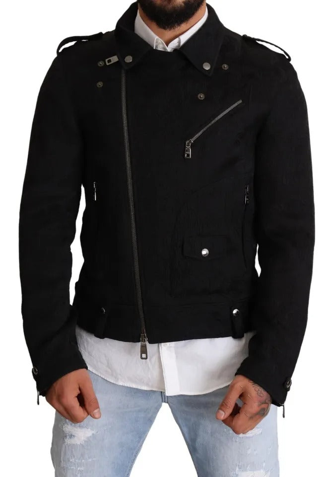 Dolce &amp; Gabbana Veste motard zippée en brocart noir