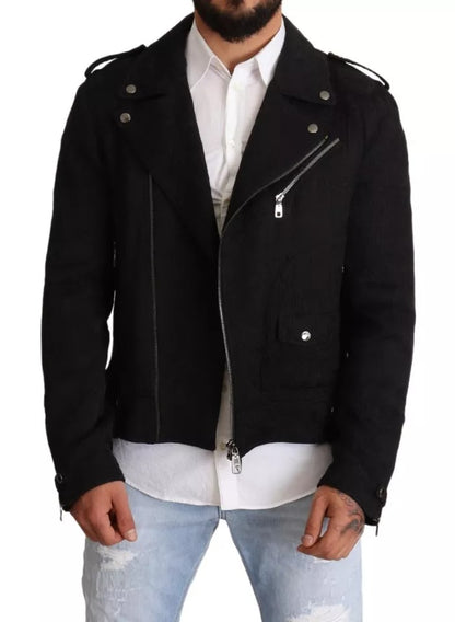 Dolce &amp; Gabbana Veste motard zippée en brocart noir
