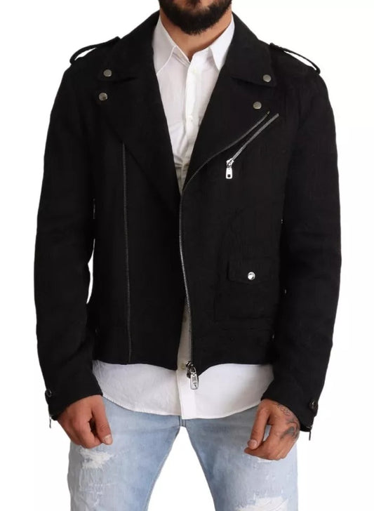 Dolce &amp; Gabbana Veste motard zippée en brocart noir