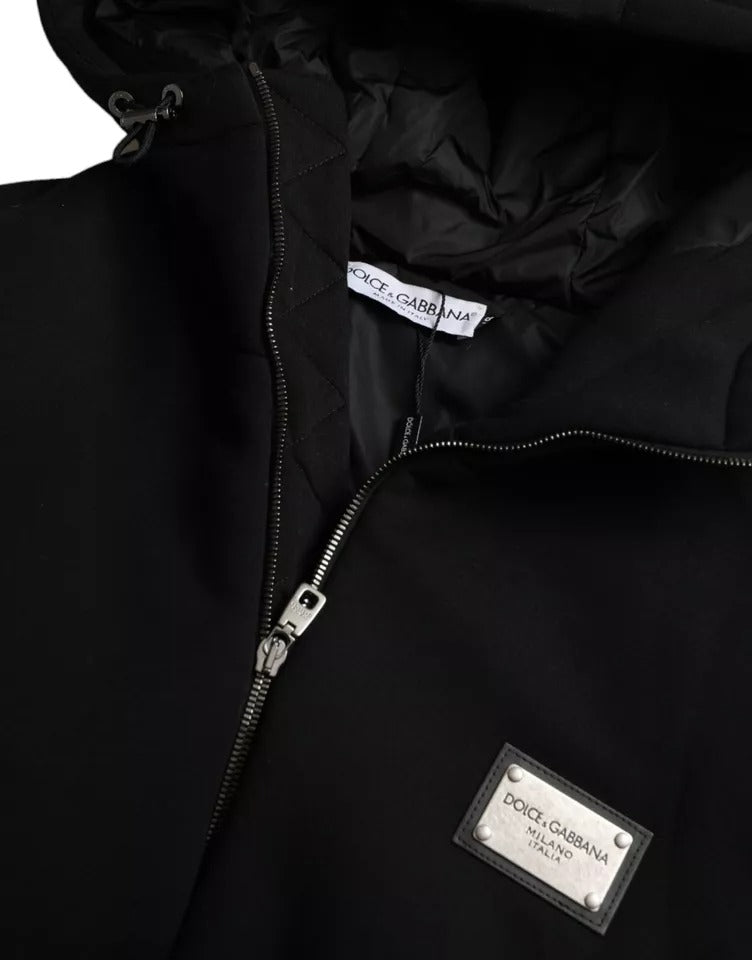 Dolce &amp; Gabbana Blouson aviateur à capuche en coton noir avec logo