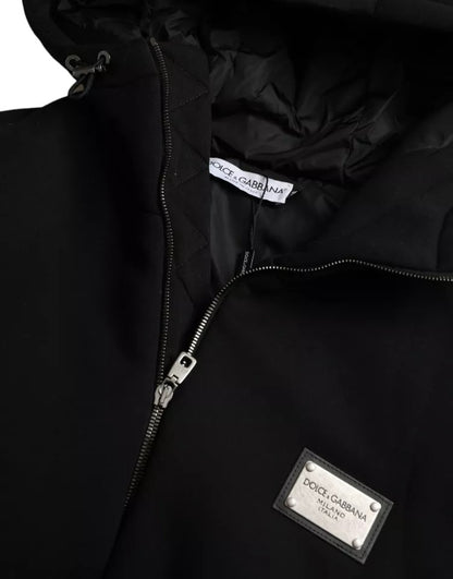 Dolce &amp; Gabbana Blouson aviateur à capuche en coton noir avec logo