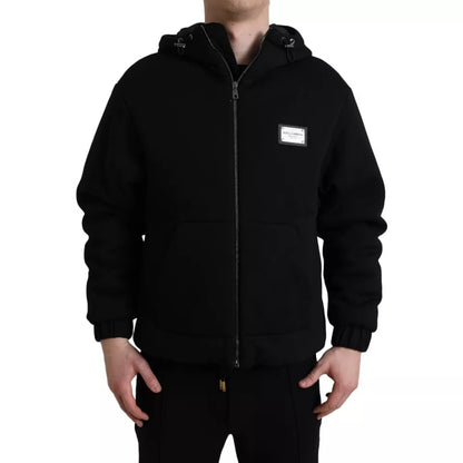Dolce &amp; Gabbana Blouson aviateur à capuche en coton noir avec logo