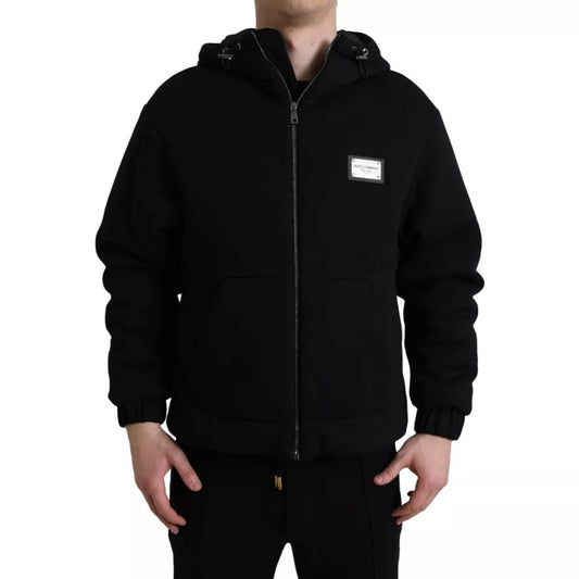 Dolce &amp; Gabbana Blouson aviateur à capuche en coton noir avec logo