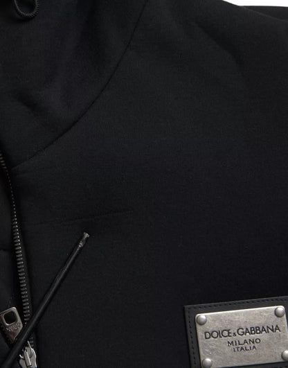 Dolce &amp; Gabbana Blouson aviateur à capuche en coton noir avec logo