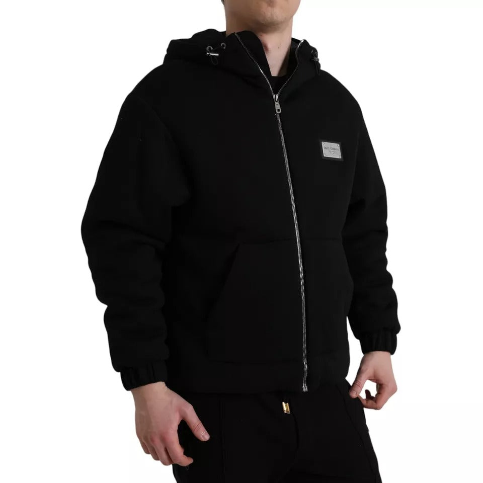 Dolce &amp; Gabbana Blouson aviateur à capuche en coton noir avec logo