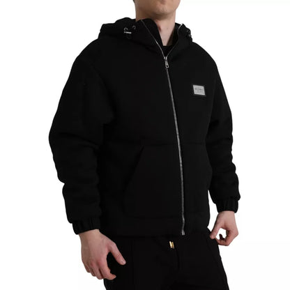 Dolce &amp; Gabbana Blouson aviateur à capuche en coton noir avec logo
