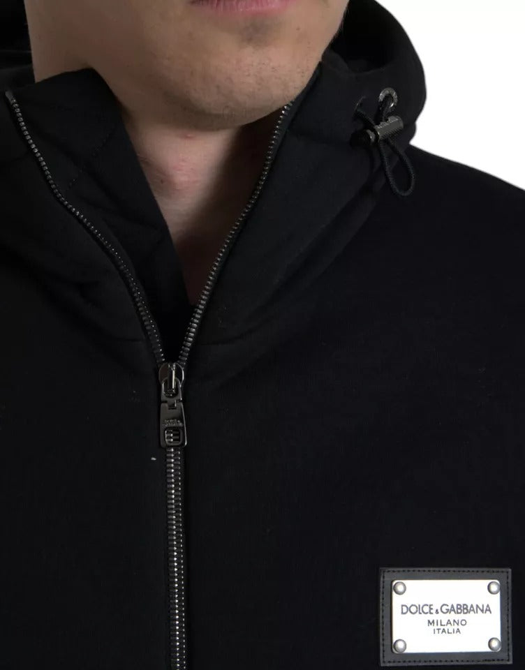 Dolce &amp; Gabbana Blouson aviateur à capuche en coton noir avec logo