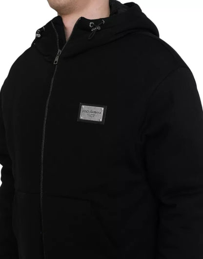 Dolce &amp; Gabbana Blouson aviateur à capuche en coton noir avec logo