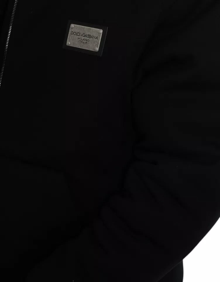 Dolce &amp; Gabbana Blouson aviateur à capuche en coton noir avec logo