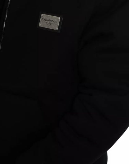 Dolce &amp; Gabbana Blouson aviateur à capuche en coton noir avec logo
