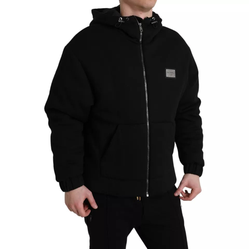 Dolce &amp; Gabbana Blouson aviateur à capuche en coton noir avec logo