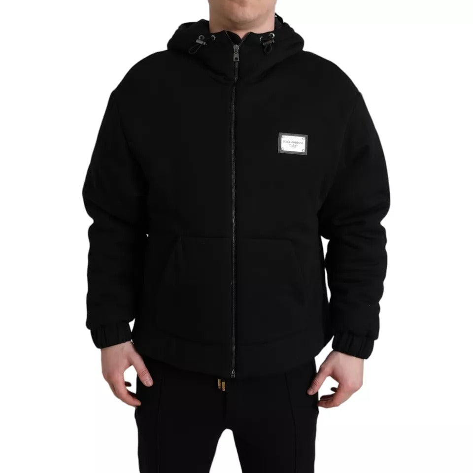 Dolce &amp; Gabbana Blouson aviateur à capuche en coton noir avec logo