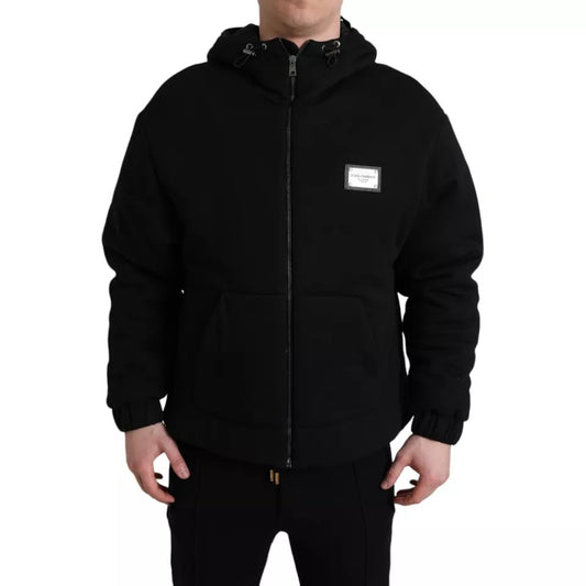 Dolce &amp; Gabbana Blouson aviateur à capuche en coton noir avec logo