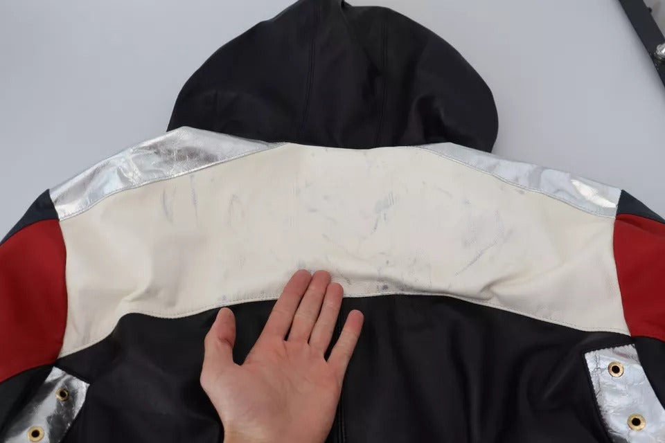 Dolce &amp; Gabbana - Blouson à capuche en cuir noir