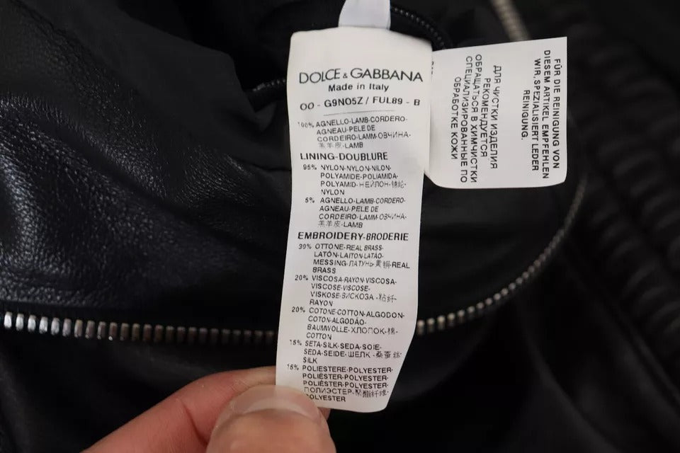 Dolce &amp; Gabbana - Blouson à capuche en cuir noir