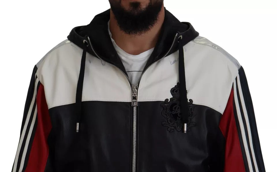 Dolce &amp; Gabbana - Blouson à capuche en cuir noir