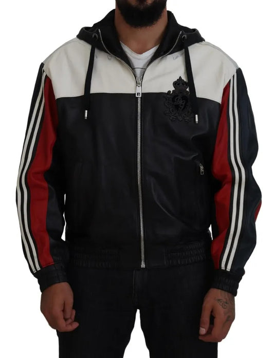 Dolce &amp; Gabbana - Blouson à capuche en cuir noir