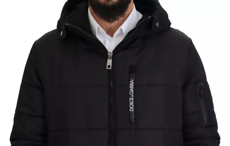 Dolce &amp; Gabbana Parka à capuche en nylon noir Veste d'hiver