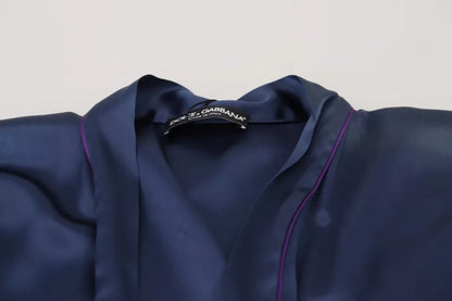 Veste-robe en satin de soie bleu Dolce &amp; Gabbana avec ceinture à la taille