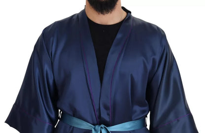 Veste-robe en satin de soie bleu Dolce &amp; Gabbana avec ceinture à la taille