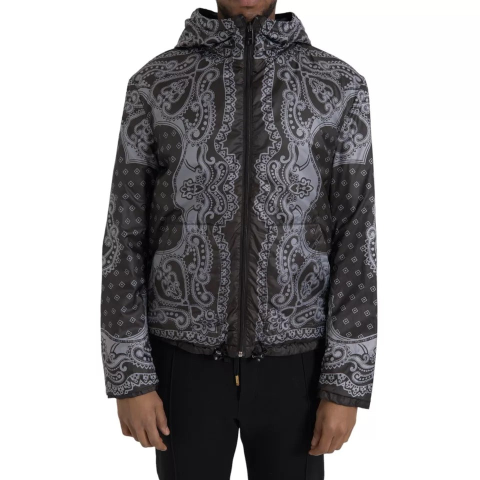 Dolce &amp; Gabbana Veste bomber à capuche et fermeture éclair intégrale Bandana grise