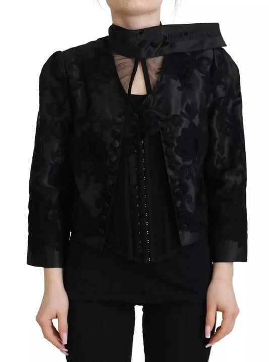 Dolce &amp; Gabbana Veste corset transparente en dentelle noire et organza et soie