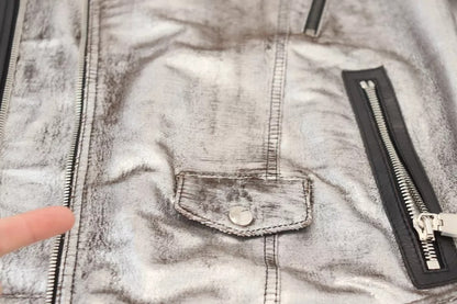 Dolce &amp; Gabbana Manteau de motard en cuir argenté Veste en cuir d'agneau