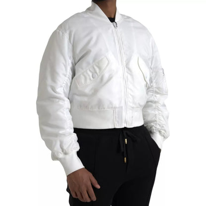Dolce &amp; Gabbana Bomber blanc à manches longues et fermeture éclair intégrale