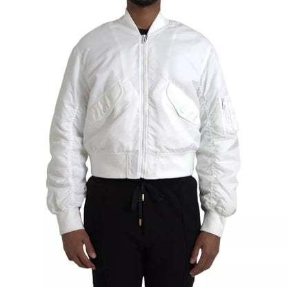 Dolce &amp; Gabbana Bomber blanc à manches longues et fermeture éclair intégrale