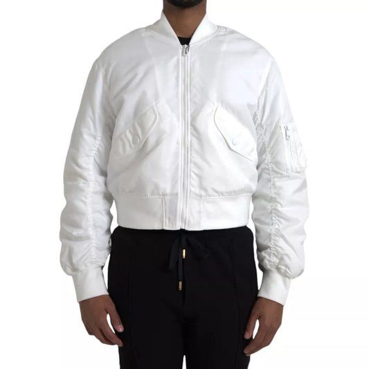 Dolce &amp; Gabbana Bomber blanc à manches longues et fermeture éclair intégrale