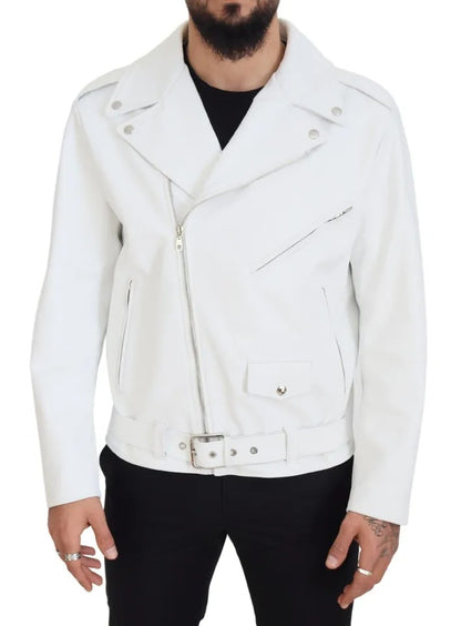 Dolce &amp; Gabbana Manteau de motard en cuir blanc Veste zippée