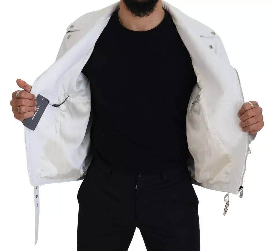 Dolce &amp; Gabbana Manteau de motard en cuir blanc Veste zippée