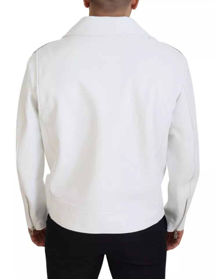 Dolce &amp; Gabbana Manteau de motard en cuir blanc Veste zippée