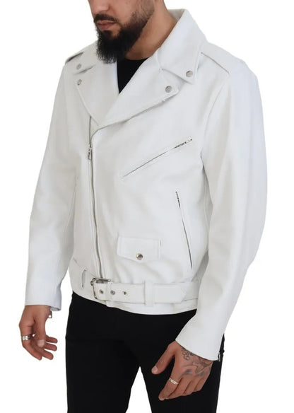Dolce &amp; Gabbana Manteau de motard en cuir blanc Veste zippée