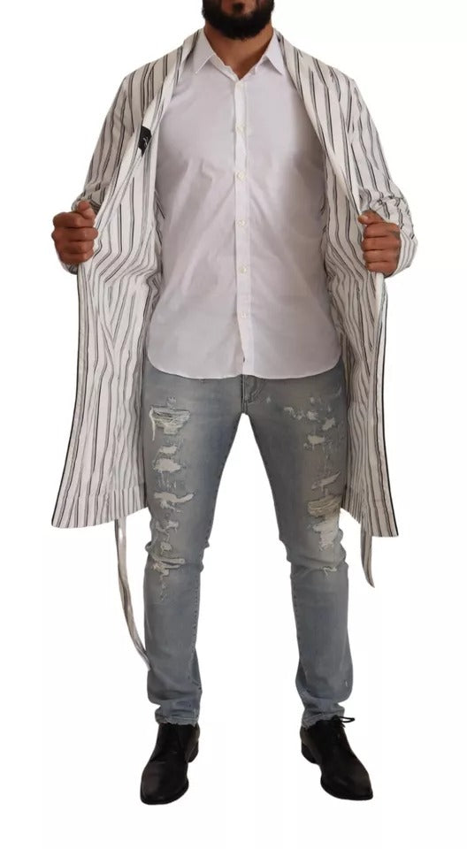 Dolce &amp; Gabbana - Manteau en coton à rayures blanches - Veste portefeuille