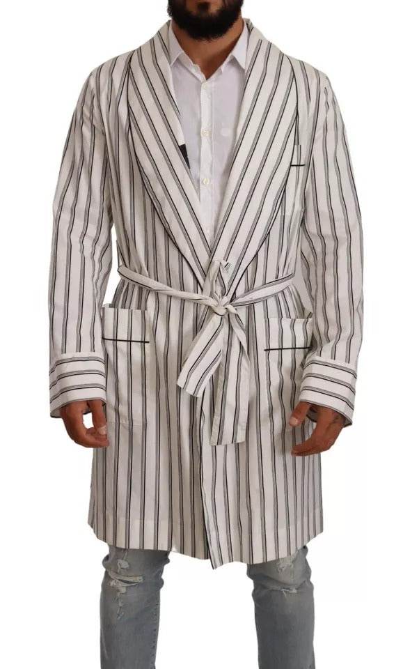 Dolce &amp; Gabbana - Manteau en coton à rayures blanches - Veste portefeuille