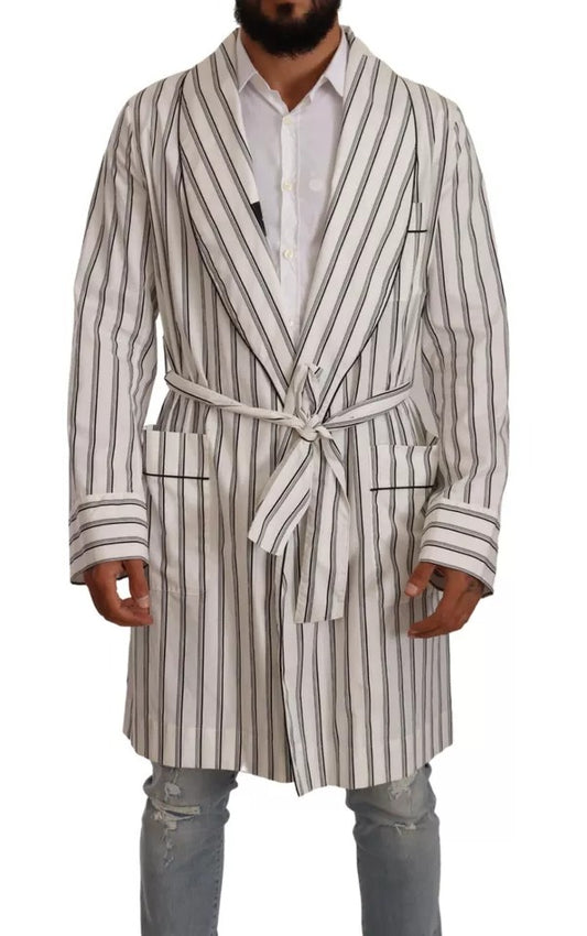 Dolce &amp; Gabbana - Manteau en coton à rayures blanches - Veste portefeuille